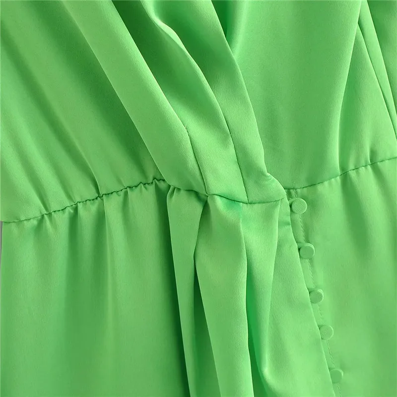 

PSEEWE Za Shirt Dress Woman Green Short Summer Dresses 2021 Long Sleeve Mini Wrap Dress Women Fashion Button Elegant Dresses