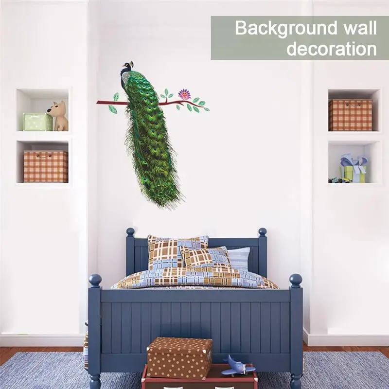 

1Pcs Peacock on the branch wall sticker living room door sofa/background home decoration art mural decal wallpaper