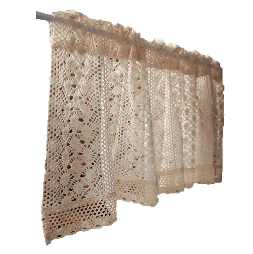 

Rustic Cotton Thread Crochet Short Kitchen Curtain Decorative Cabinet Curtain Half Curtain