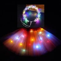 2021 new mesh ribbon light emitting led childrens skirt stage dance performance festival party headband wreath lamp orange