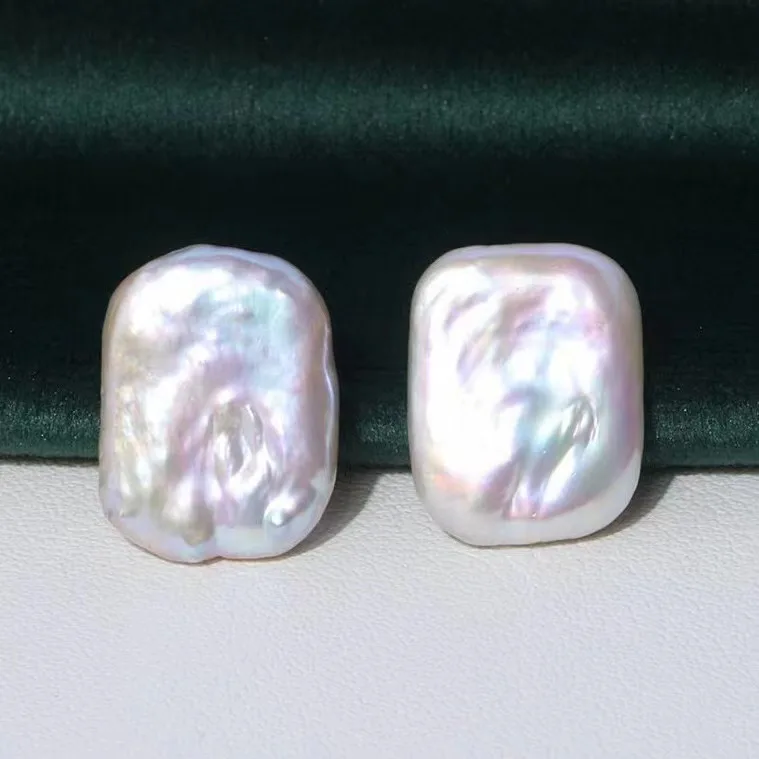 Серьги-гвоздики с натуральным жемчугом барокко антиаллергенные квадратные 14-19