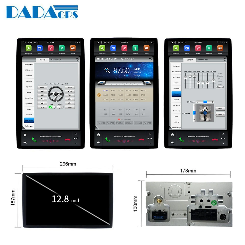 12," Tesla Android 8,1 4+ 32GB универсальный автомобильный мультимедийный радио без dvd-плеера для Toyota/Nissan/Honda/Lexus gps навигация