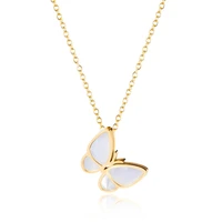 cute shell butterfly necklaces for women collares de moda 2020 kpop rose gold stainless steel pendant jewelry best friend gift