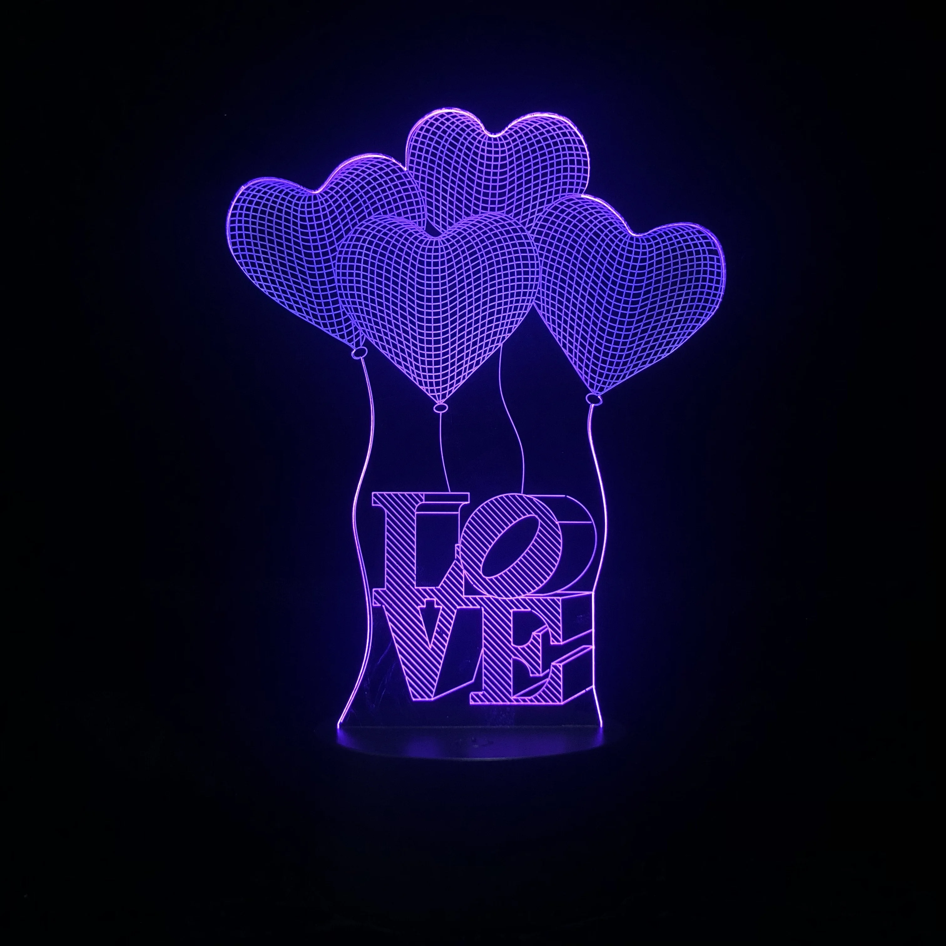 3D лампа в виде воздушного шара с сердечками светодиодный ночсветильник USB