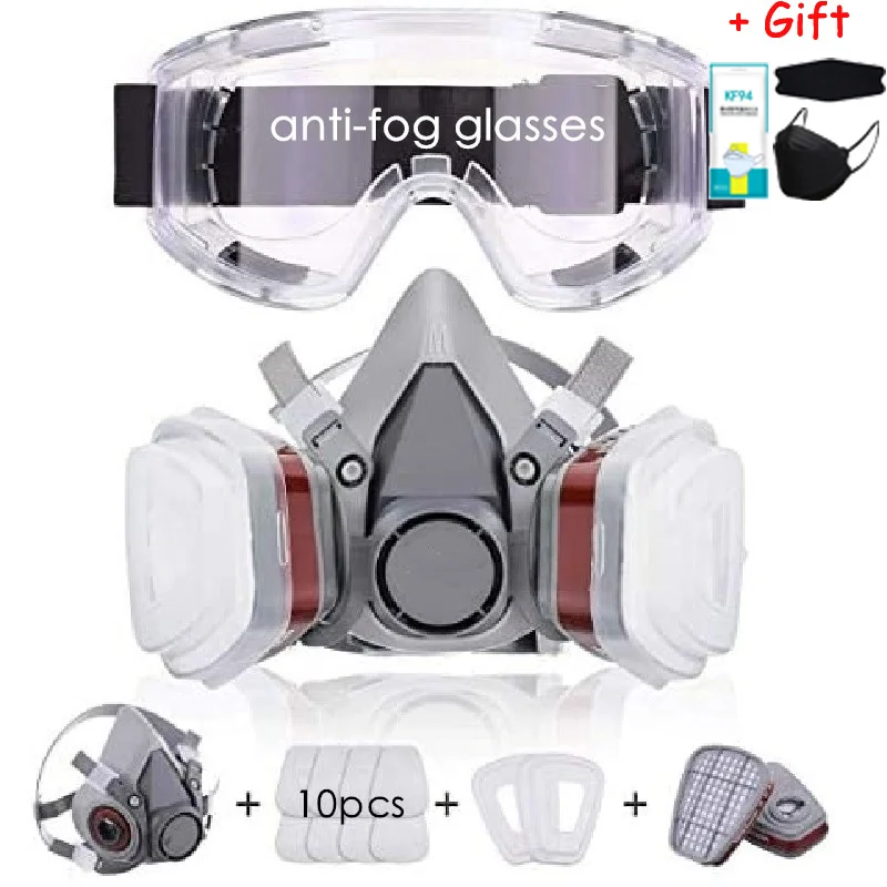 

15 In 1 Gas Mask Paint Spray Set 6200 Respirator Carbon Cartridges 5n11 Dust Filters 10pcs Safety Eye Protection Glasses Repair