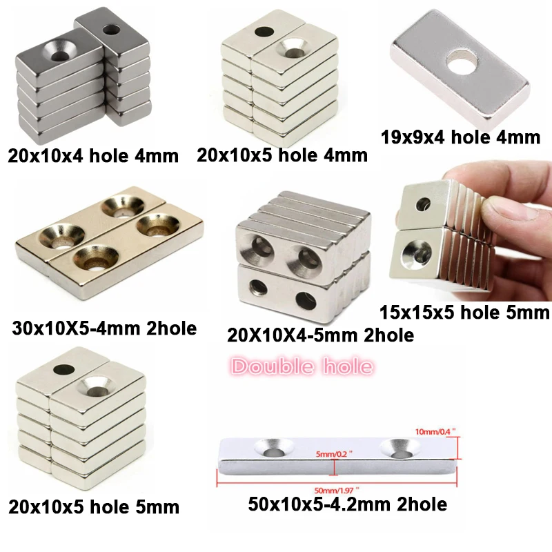 

1/5pcs 10 different sizes with Hole Square Block Countersunk NdFeB Neodymium Magnet Rare Earth Powerful Magnets