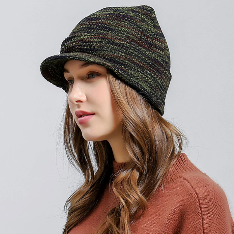 2019 Женская и мужская вязаная шапка в армейском стиле с толстыми полосками