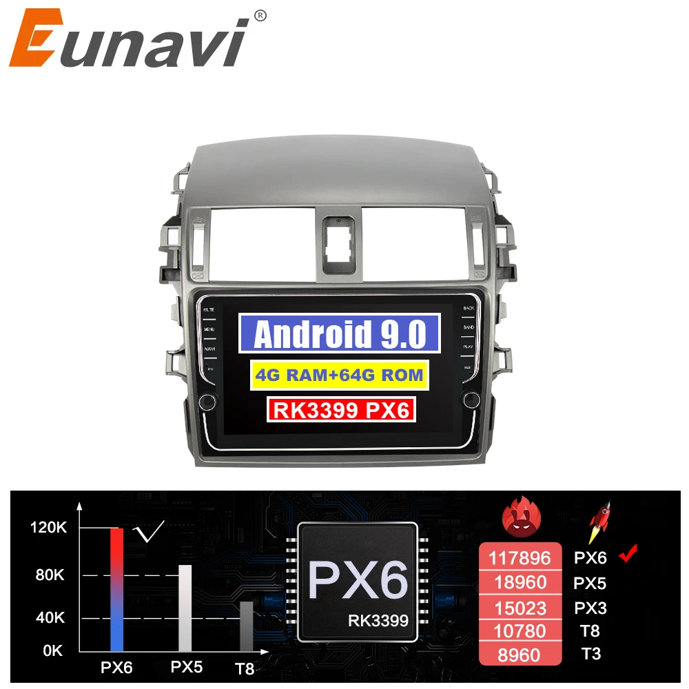 Автомагнитола Eunavi 4 + 64 ГБ 6 ядер android 9 0 для Toyota Corolla E140/150 2007 2011|Автомагнитолы| |