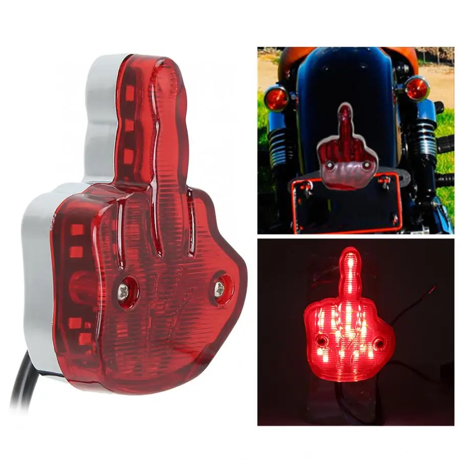 

12V LED Motorcycle Tail Light Rear Brake Lamp Unique Middle Finger Styling Fits for Universal Motorcycle Accessories New