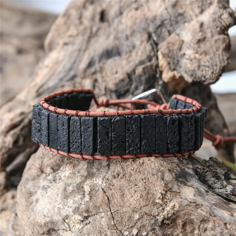 Чакра Обертывание Браслет Из Черной Лавы камень браслет DIY ароматерапия эфирное масло диффузор Йога браслет, бижутерия для женщин и мужчин