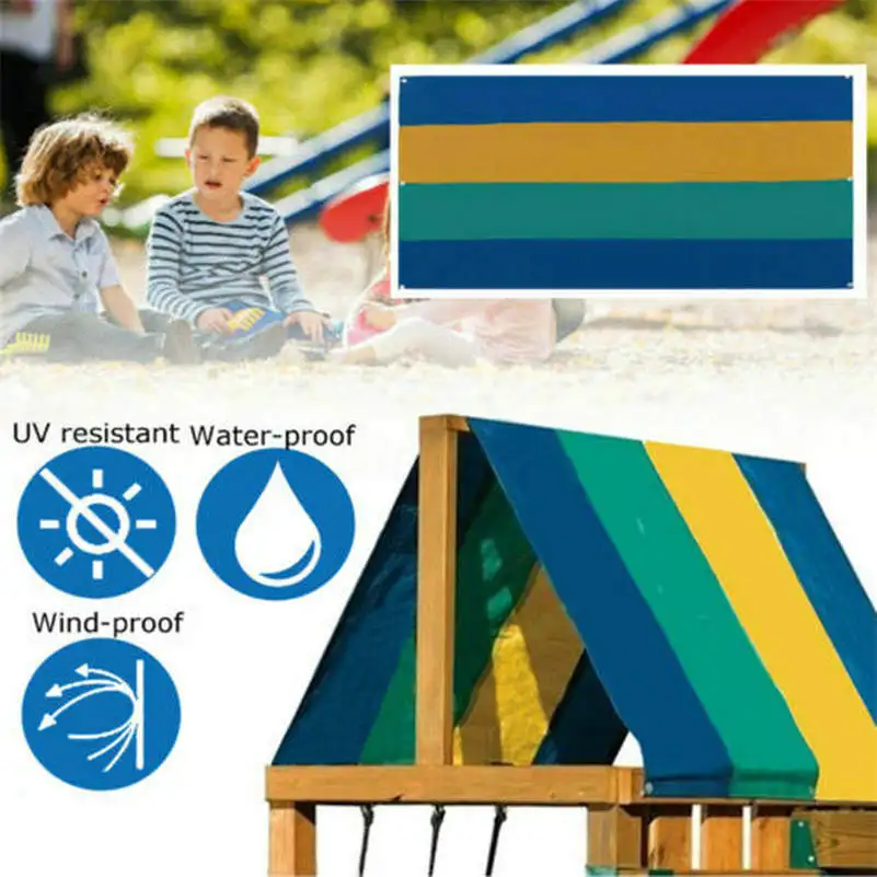

Colorful Striped Canopy Swingset Kids Playhouse Playground Waterproof Tarp Roof