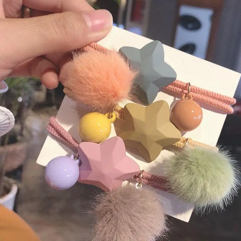 Bola de pelo de animal para ni&ntilde;a, anillo de pelo de conejo, banda de goma el&aacute;stica, bandas para el pelo coreanas, accesorios para el cabello, adornos-4