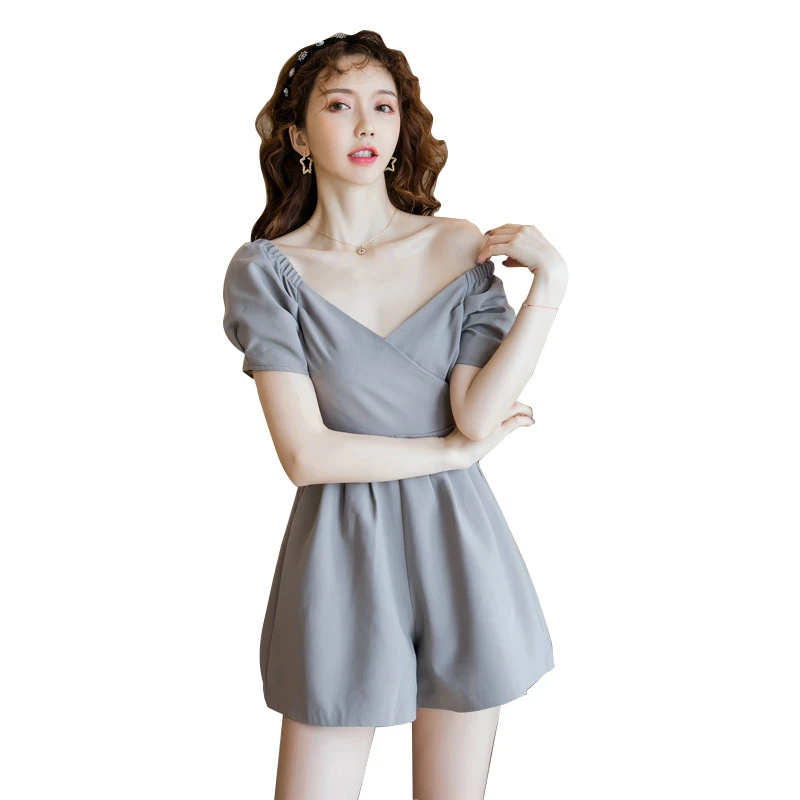 

Sheer Slash Neck Women Jumpsuits Summer 2020 Black Beach Wide Leg Overalls Fashion Korean Short Playsuits Sexy Party Rompers