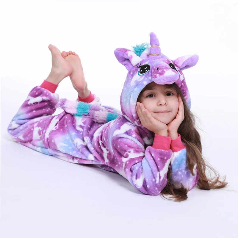 Одежда для мальчиков и девочек Kigurumi пижамы устанавливает панда Единорог женщин