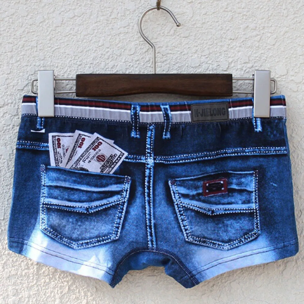 Мужское нижнее белье новинка модные джинсовые 3D три ди мужские с принтом боксеры