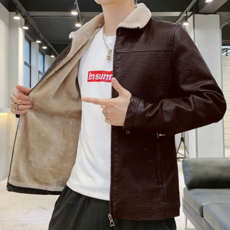 

Men Autumn New Motorcycle Causal Vintage Leather Jacket Coat Men Outfit Fashion Biker Zipper Pocket Design PU Leather Jacket Men