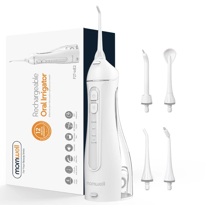 

MORNWELL Newest F27 Electric Oral Irrigator with Travel Bag Cordless 4 Modes Portable Water Dental Flosser 200ML Water Tank