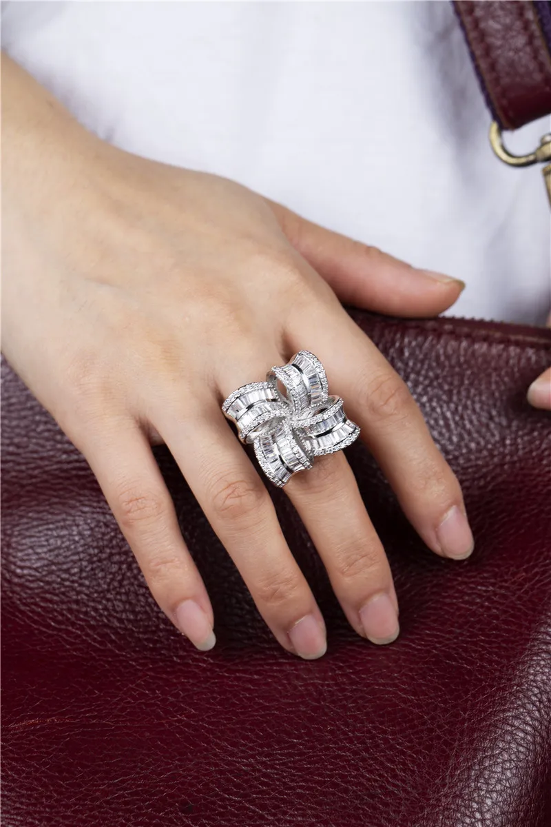 Женские коктейльные кольца ручной работы с большим серебряным бантом S925