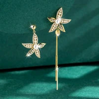 s925 sterling silver 18k gold stars pearl handmade fine jewelry cute blooming gold lily flower dangle earrings for women gift