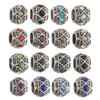 5pcs tibetan silver 10mm round alloy metal rhinestones loose spacer big hole beads for jewelry making diy bracelet findings