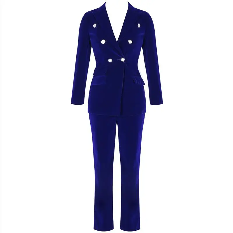 Blue Suit Set Летние комплекты для женщин, новинка, темно-синий, v-образный вырез, длинный рукав, сексуальный комплект из 2 предметов, наряды, высокое качество, комплект из двух предметов, костюм - Цвет: Blue Suit Set