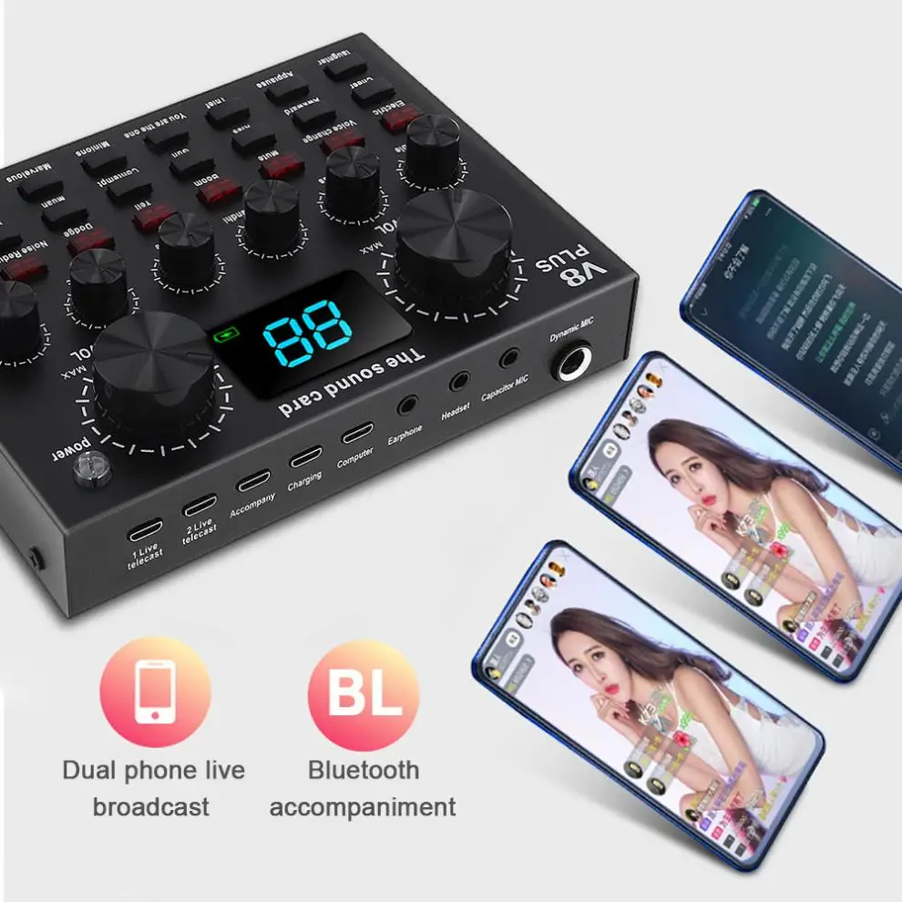 V8 Plus Bluetooth 4 1 аудио Внешняя USB гарнитура микрофон веб-трансляция живой звук карта с