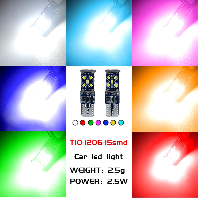 

200pcs High Quality Car Light LED signal lamp T10 1206 15smd 5W5 Width Lamp Stepless Decoding Bulb T10 W5W 194 12V Interior bulb
