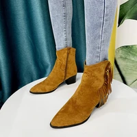 women suede warm boots casual shoes 2021 winter designer mid heels ankle snow boots fringe zipper cozy chunky pumps botas mujer