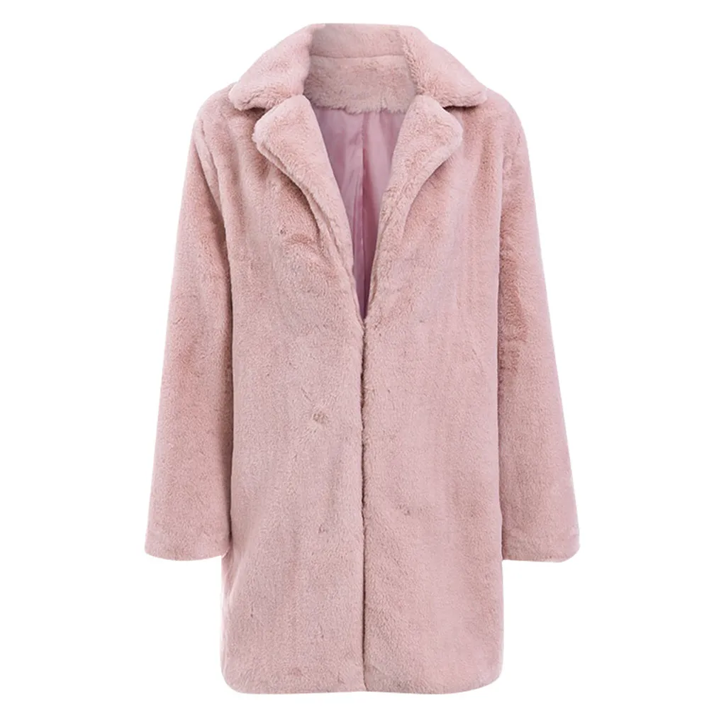 Женское меховое пальто KANCOOLD на осень и зиму длинное однотонное с отложным