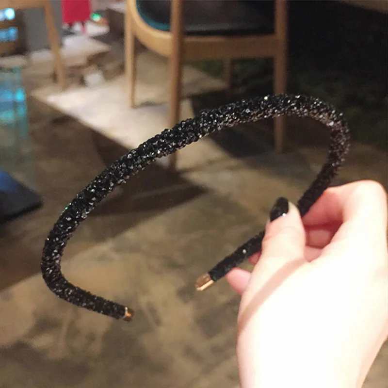 Мода Корея кристалл оголовье для женщин горный хрусталь Hairband шикарный ободок волос обруч Девушки аксессуары для волос простой головной убор