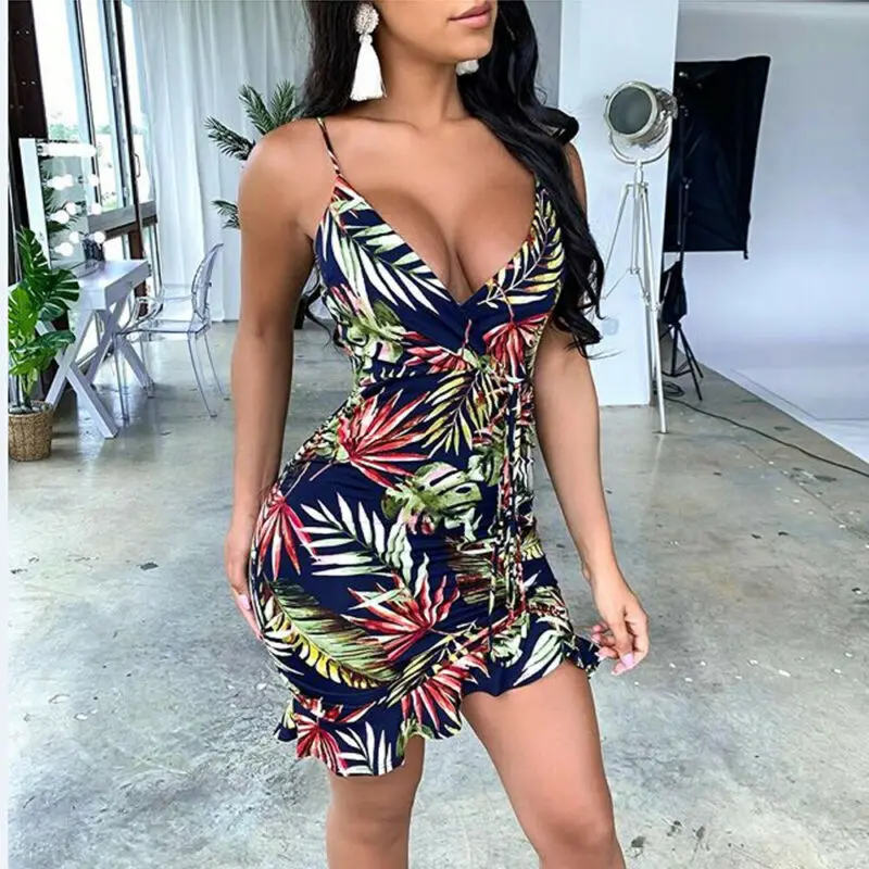 Women Ladies Sleeveless V neck Flower Sexy Short Mini Dress Cocktail Party Summer Beach Dresses Sundress | Женская одежда