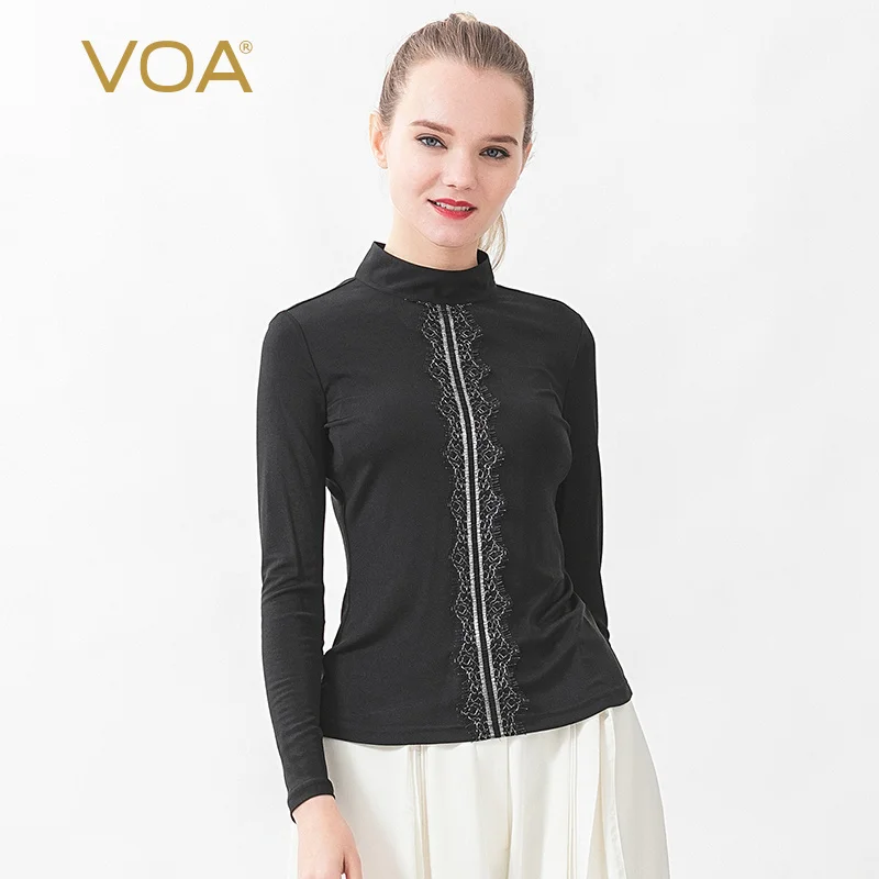 Voa 33 мм шелковая двухсторонняя трикотажная Мягкая футболка с длинным рукавом и