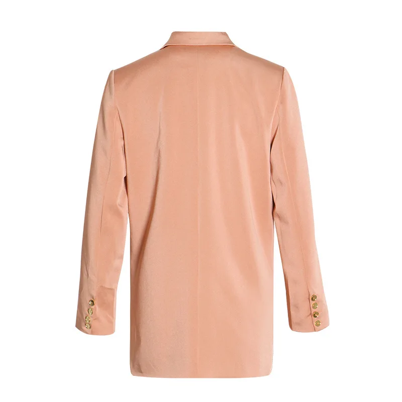 

Europe's new double-breasted long satin suit coat women's loose fashion small suit tide