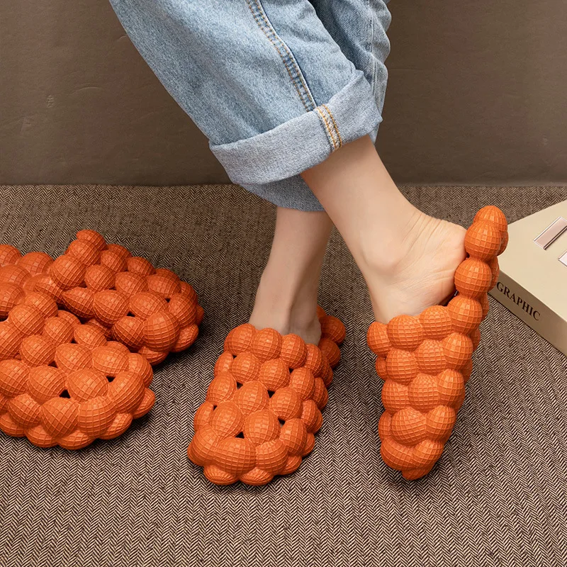 Фото New personalized orange bubble sandals fashion step on the stool feeling summer home massage slippers women Обувь New personalized orange bubble sandals fashion step on the stool feeling summer home massage slippers women Обувь