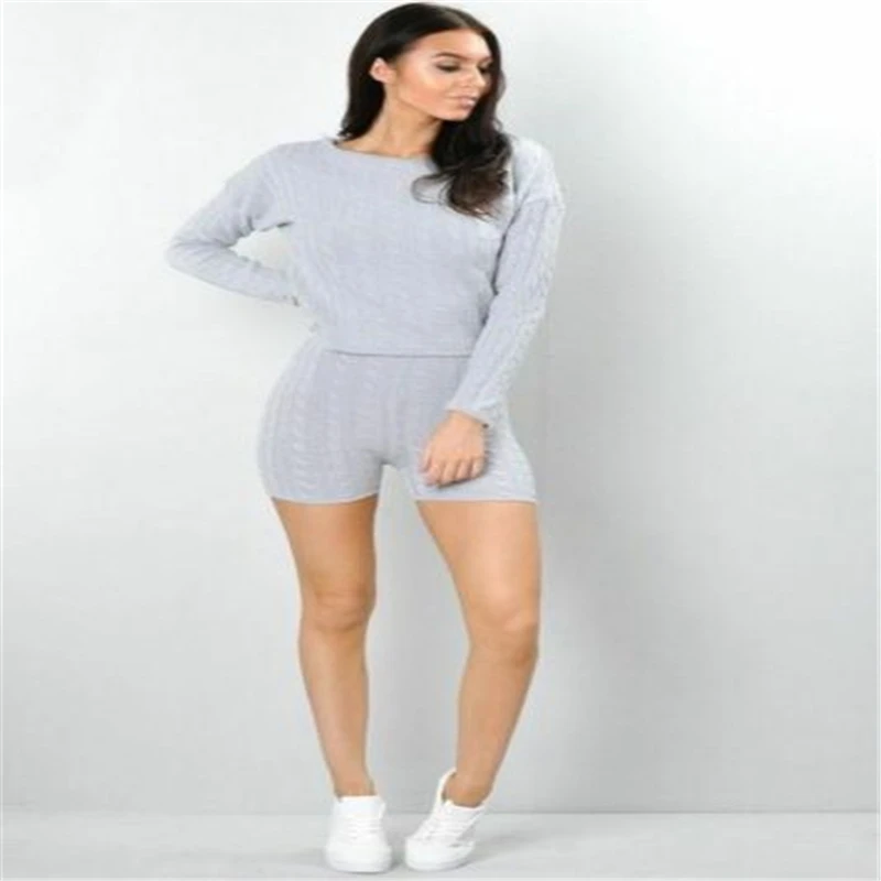 New Autumn Winter sweather set Fashion 2PCS Women Cable Knit Off Shoulder Crop Top Lounge Dress Ladies wear Casual Tracksuit Set |