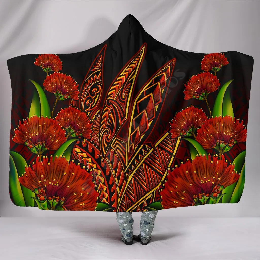 

Polynesian Hawaii Hooded Blanket Ohia Lehua 3D printed Wearable Blanket Adults Kids Hooded Blanket