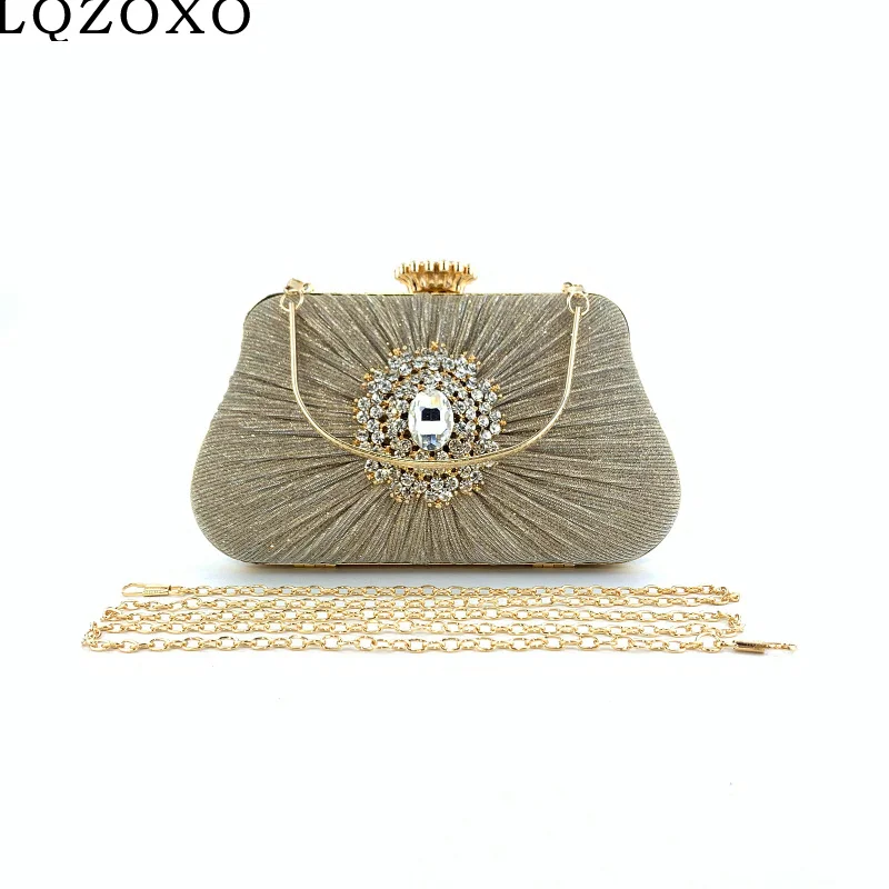 2021 New Design Women Evening Bags Diamonds Ruched Party Handbags Chain Shoulder Day Clutch For Wedding Rhinestones Purse