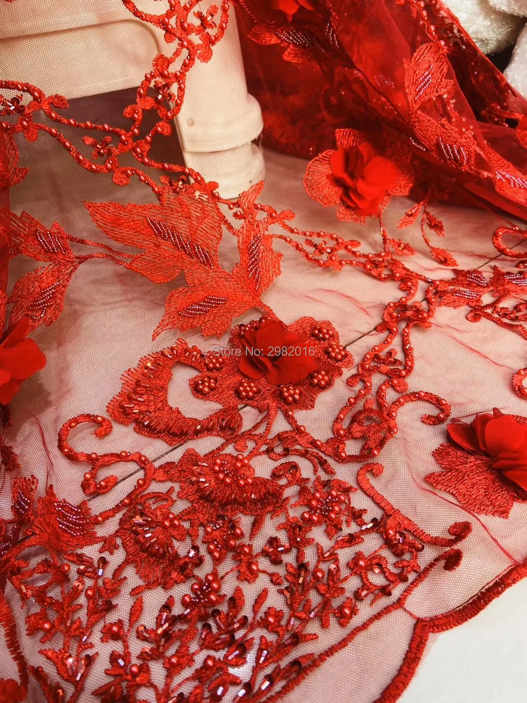 

African Lace Fabric 2020 High Quality Lace, Embroidery Lace Wine Red, Handmade Beads Lace Fabric d199-12