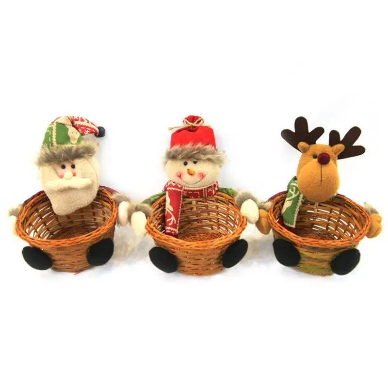 

Merry Christmas Candy Wicker Basket Christmas Decor Elk Snowman Santa Claus Fruit Basket Food Rack Home Новый Год Decor