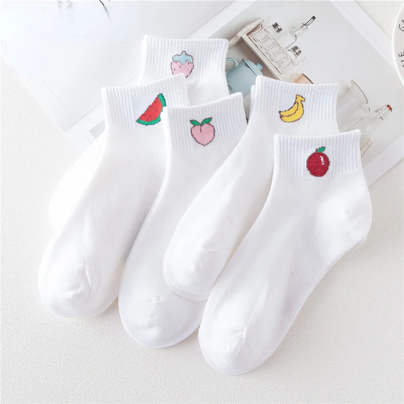 

Cute Art Socks Cartoon Fruit Embroidery Peach Strawberry Watermelon Banana Pattern Korean Harajuku Funny Meias DROPSHIP
