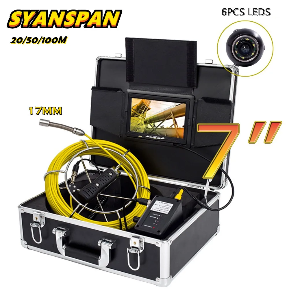 

SYANSPAN 7" Monitor 20/50/100M Pipe Inspection Video Camera,Waterproof Drain Sewer Pipeline Industrial Endoscope 17mm camera