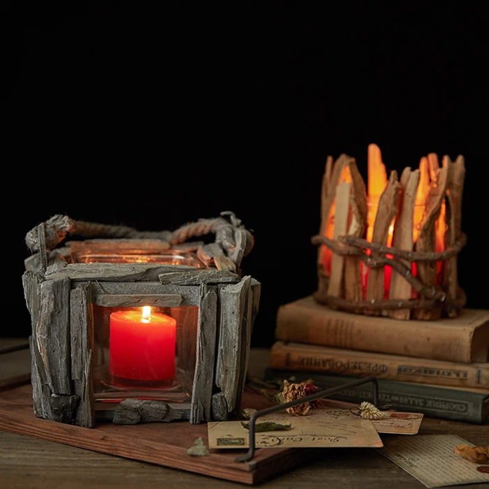 

Деревянный подсвечник ручной работы в стиле ретро на Хэллоуин, ветровая лампа, ручная лампа, декоративные украшения, Креативные украшения д...