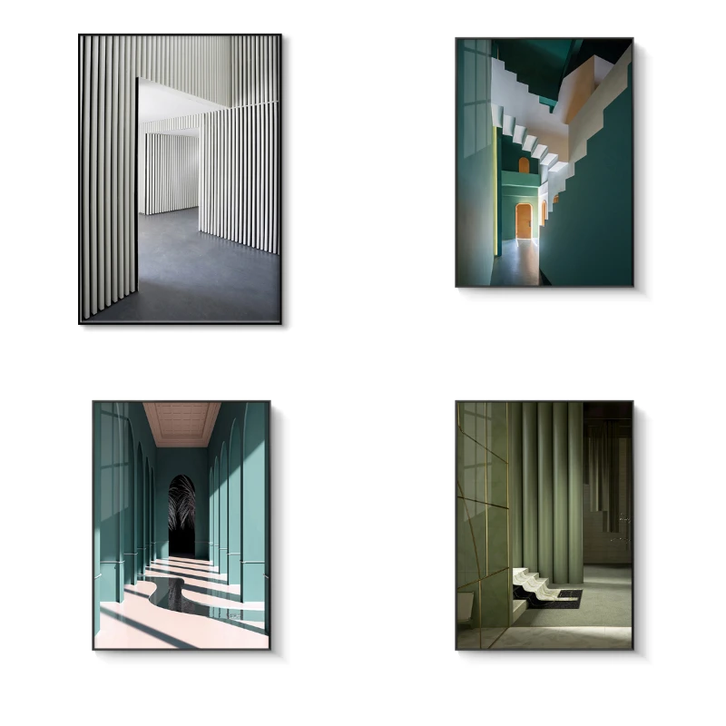 

Nordic Abstract Geometric Space Building Staircase Corridor Wall Art Canvas Painting Poster Print Wall Picture for Living Room