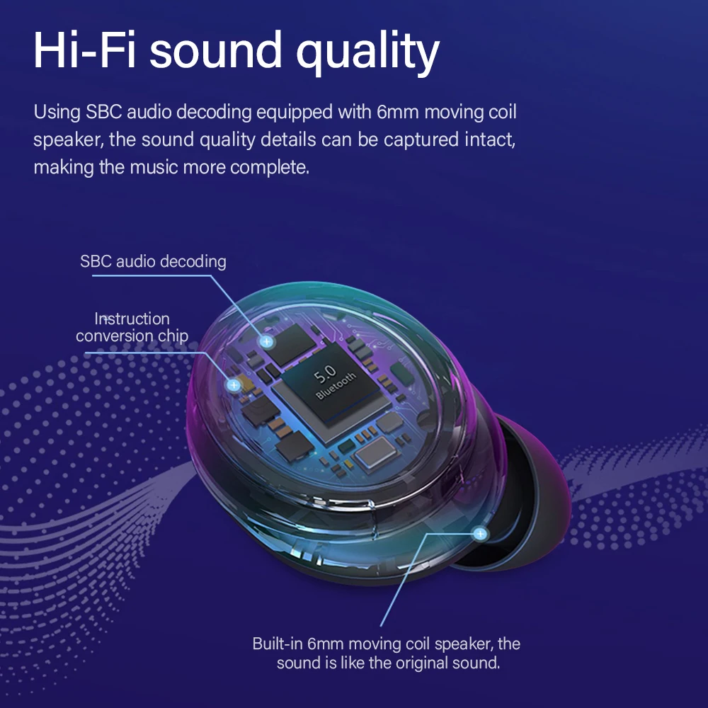 Беспроводные наушники Bluetooth 5 0 настоящие с шумоподавлением Спортивная гарнитура