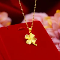 pure 14k yellow gold pendant necklace simple mini grass pendant real 18k gold chain for women fine jewelry christmas gift