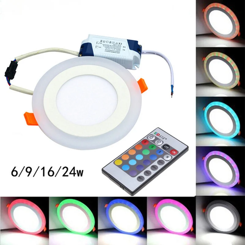 

Hot Sale Round/Square RGB LED Panel Light + Remote Control 6w/9w/16w/24W Recessed LED Ceiling Panel light AC85-265V+Driver