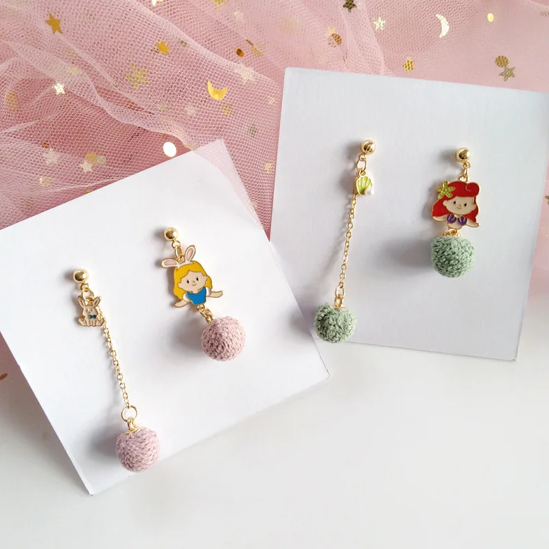 Корейские Мультяшные серьги принцессы феи для женщин милые Золушки Белоснежки