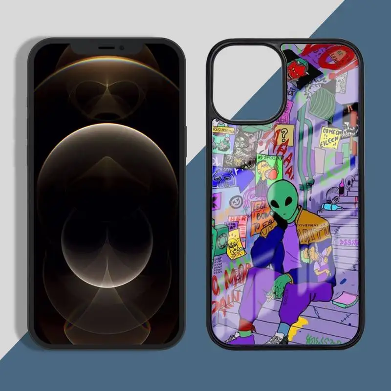 

Aesthetics Cartoon alien space Phone Case PC for iPhone 11 12 pro XS MAX 8 7 6 6S Plus X 5S SE 2020 XR