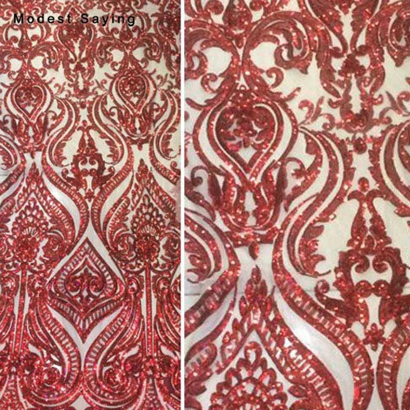 wine red 5 ярдов блестящая слоновая кость блестящая ткань для вечерних платьев вышитая сетчатая ткань для свадебной вечеринки Выпускные платья сеточный кружевной материал - Цвет: wine red
