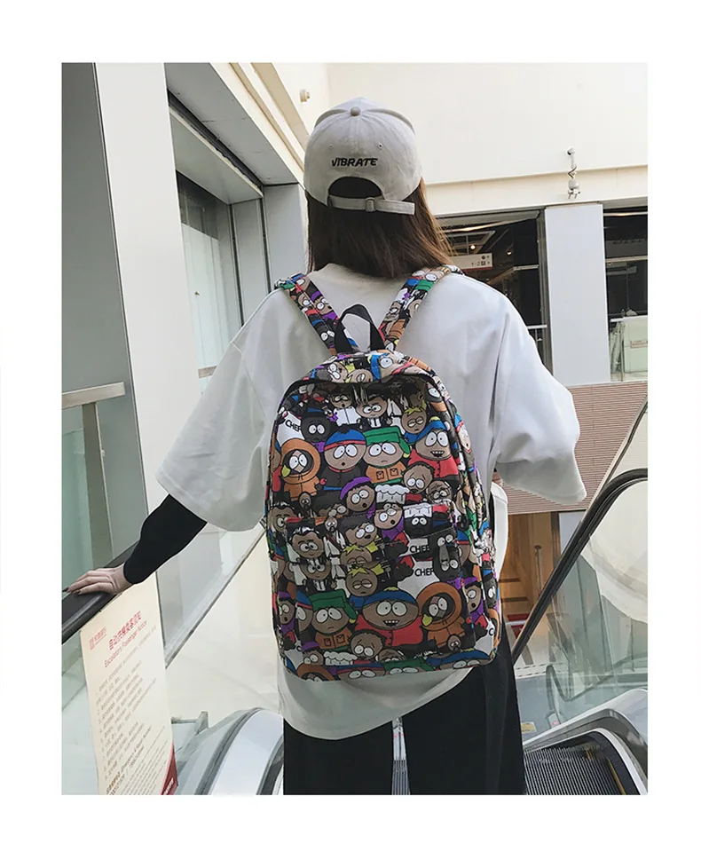 New backpack female cartoon alphabet doodle personality wild backpack men and women shoulder bag mochila